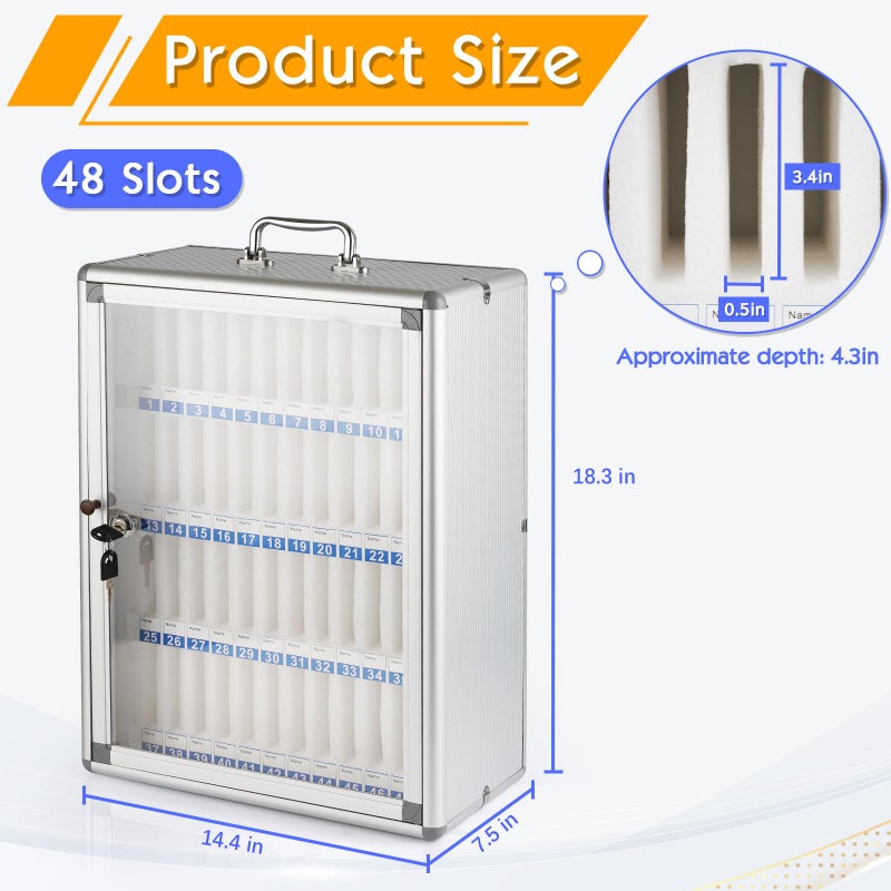 Ozzptuu 48 Slots Aluminum Alloy Pocket Chart Storage Cabinet for Cell Phones,Wall-Mounted with a Locked,Can be Carried by Hand (48 Slots) - Image 2